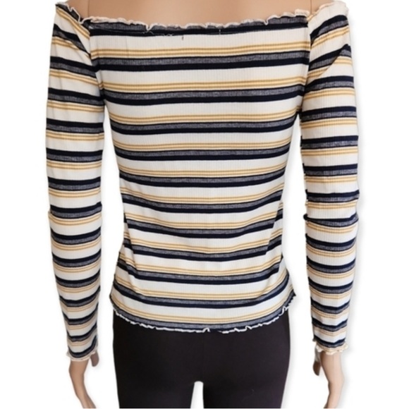Charlotte Russe Ruffled Striped Top in Navy, White, and Yellow - Picture 2 of 5